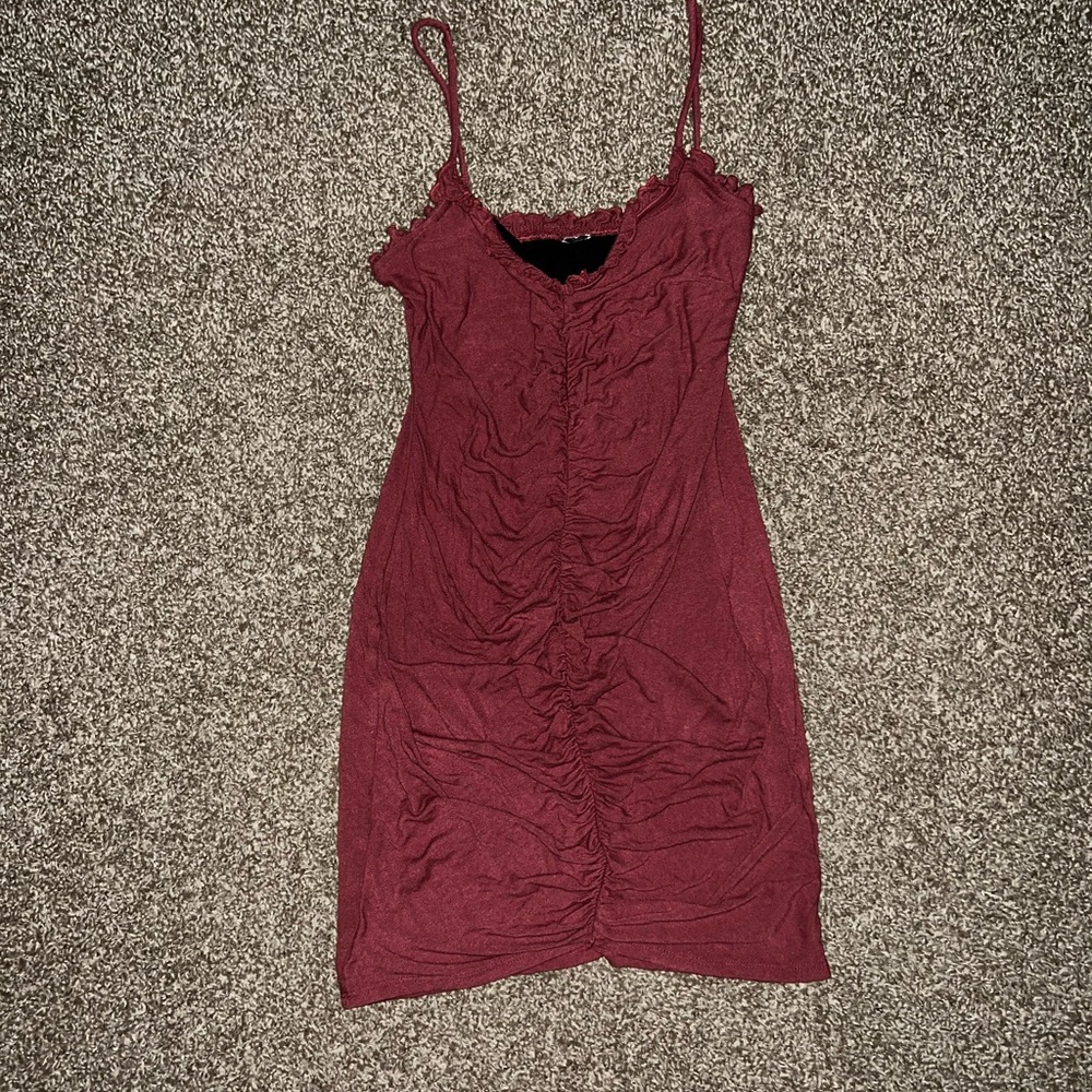 Elegant Vintage OG Burgundy Red Chic Ruched Mini Dress